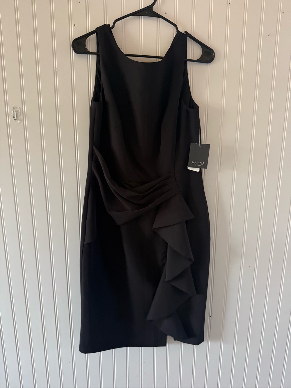 MARINA Black Sleeveless Midi Dress with Ruffle Detail